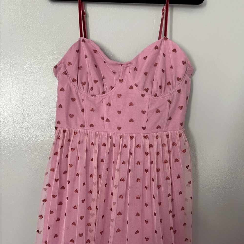 Betsey Johnson Pink Dress with Heart Accents tulle glitter